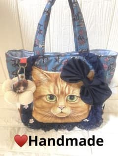 コヤンイサムチョンハンドメイドリメイク 茶猫パネル 両サイドポケット