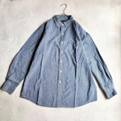 【US Naval】Casual Shirt (L) Check Pattern Long Sleeve 100% Cotton Simple