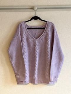 るんるん☆様専用　GU ケーブルデザインニット　パープルLのサムネイル