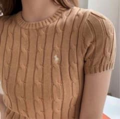 新品タグ付き】ラルフローレン ケーブルニット 半袖 ベージュ S 定番