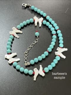 小鳥のフェティッシュ 40cmターコイズネックレス シェル ズニ サント 