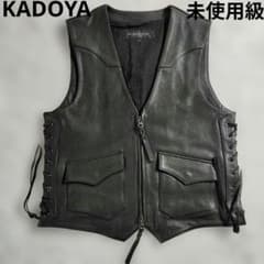 未使用級】カドヤ レザーベスト L 黒 レースダブルジップ 牛革 KADOYA