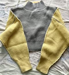 グレー/イエロー 長袖ニットセーター Fサイズ - メルカリ