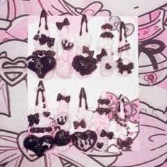 現品 ぴんく♥くろ 地雷 量産型 平成女児 ロング ネイルチップのサムネイル