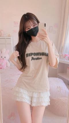 ぼかしグラフィック 半袖Tシャツ ベージュ Mのサムネイル