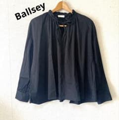 Ballseyスタンドカラー 長袖 ブラウス ブラック シェルボタン フリル 