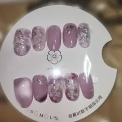 パープル系フラワーデザインネイルチップLSize