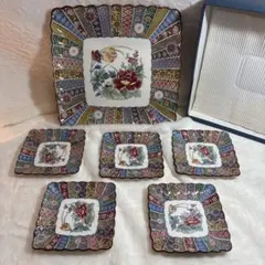 ✨未使用✨有田焼 伊万里焼　古伊万里色絵染錦輪花皿 大皿１枚 取皿5枚