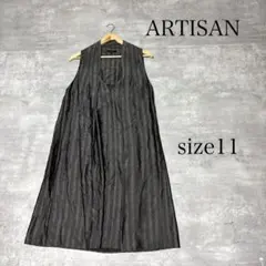 良品 ARTISAN シルク混 ストライプ柄 ノースリーブ ワンピース 11のサムネイル