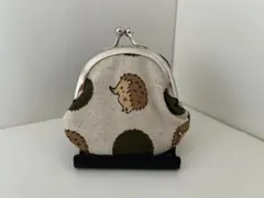 手作りミニがま口・ハリネズミ・ドット緑