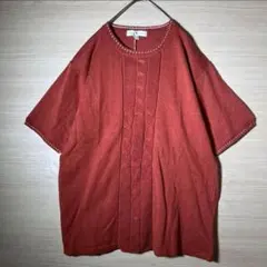 美品 タグ付 サマーニット 半袖 M リネン混 赤茶 ヴィンテージ お洒落 古着のサムネイル