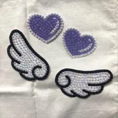 うちわデコパーツ　ハート　羽　紫　パープル デコうちわ