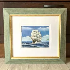 油絵 帆船油彩画 H.KUBOTA インテリア 雑貨 アート 海波 絵画 額入り