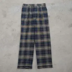 ヴィンテージ タータンチェックスラックスパンツ 緑 YZIP 古着