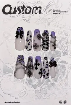 パープルネイル ネイルチップ 10個セット 紫白レオパード