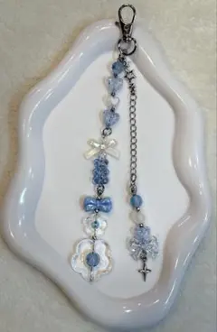 ビーズキーホルダーy2k 韓国 チャーム 水色 天使界隈【No.99】