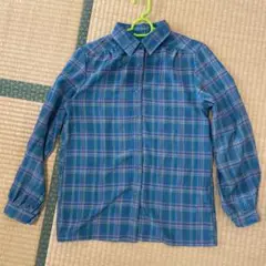 ブルーグリーン　チェック　シャツ　7部丈　オシャレ