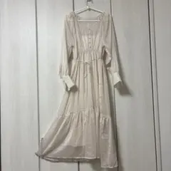 アイボリー 長袖 ロングワンピース