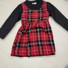 赤と黒のチェック柄ワンピース 100