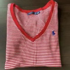 【RALPH LAUREN】ラルフローレン Vネック ボーダー Tシャツ S 赤のサムネイル