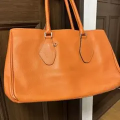 オレンジ　レザー ハンドバッグ イタリアンレザー　ヴィンテージ　ショルダーバッグ