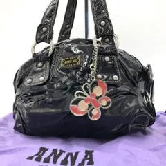 【極美品】アナスイ　ハンドバッグ　バタフライチャーム　エナメル　保存袋　ブラック
