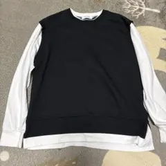 レイヤード風長袖トレーナー 黒白