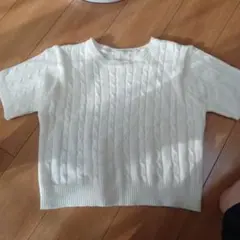 ホワイト ケーブルニット 半袖セーター
