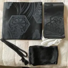 喪服 帯 帯締め セット 黒地 紋様のサムネイル