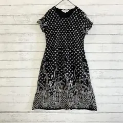 Flower Language黒 白 総柄 ワンピース M〜L 膝丈 ロング✨
