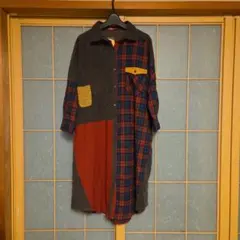 チェック柄コーデュロイシャツワンピース