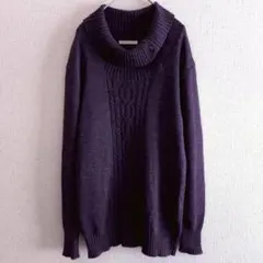 s0739【エルプラネット】ケーブルハイネックニット 襟ボタン アルパカ混のサムネイル