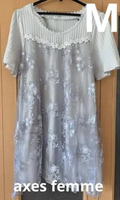 axes femme 花柄レース重ね半袖トップス