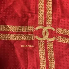 CHANEL シルクスカーフ レッド ゴールド