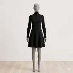 ZARA 黒 タートルネック ニットワンピース L ストライプ編み　美品