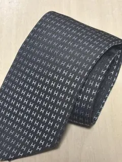HERMES　エルメス　ネクタイ　ファソネ　総H柄 H織　ブルー　グレー　シルク