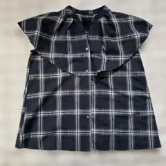 【美品】グローバルワーク チェック柄 フリル襟ブラウス