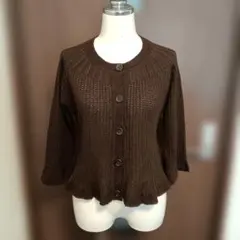 美品Aylesbury焦げ茶♡透かし編み カーディガン 7分袖サイズМ手洗いOK