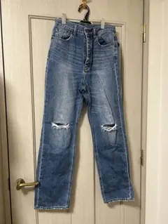 ハイウエストストレートデニムライトブルー