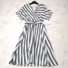 タグ付✨ モラビト　ロングワンピース　ストライプ　ベルト　リネン　フレア　38