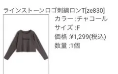 ラインストーンロゴ刺繍ロンT チャコール F