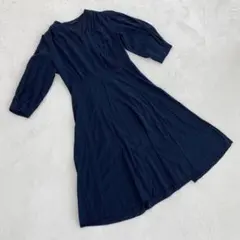 TARA JARMON ワンピース 紺色 Vネック ドット 七分袖 サイズ44