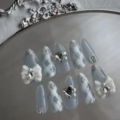 チェック 量産型 ワンホン 地雷系 フレンチガーリー 韓国 スナ系 ネイルチップ