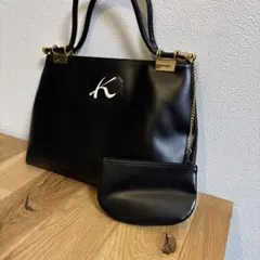 美品✨キタムラ フォーマル ハンドバッグ ミニポーチ付 レザー 黒 ブラック