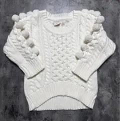 ホワイト ポンポン付きニットセーター 100cm~