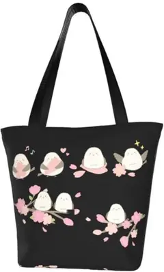 シマエナガ 鳥柄 桜 買い物バッグ ハンドバッグ 肩掛け 大容量