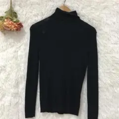 ★ユニクロ★エクストラファインメリノリブタートルネックセーター【L】紺色