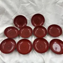 専用赤い網目模様の漆器皿10枚セット