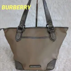美品　BURBERRY　レザー ナイロントートバッグ　プレートロゴ　ノバチェック