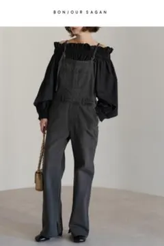 【新品】 BONJOUR SAGAN スリットデニムサロペット　ダークグレーのサムネイル